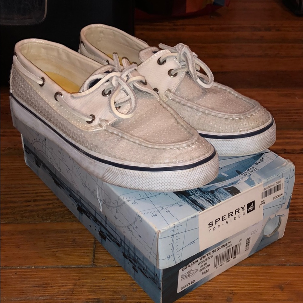 Sperry white sequined loafers